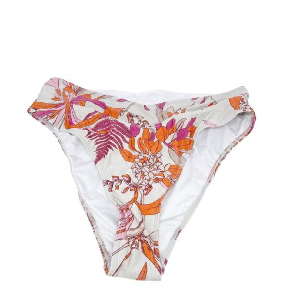 Cupshe Women's Multicolored Coral Flower‎ High-Rise V-Waist Bikini Bottom Large